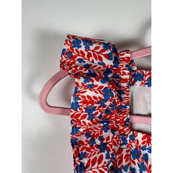 Girls Crewcuts Floral Sleeveless Dress With Ruffle Straps & Button Front Red & B - Picture 3 of 13